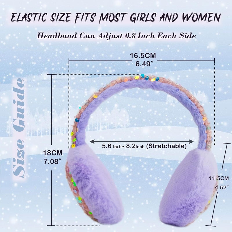 FYBW Ear Muffs Gloves Set for Kids, Winter Adjustable Sequins Warm Earmuffs for Kids Outdoor Cold Weather - Image 5